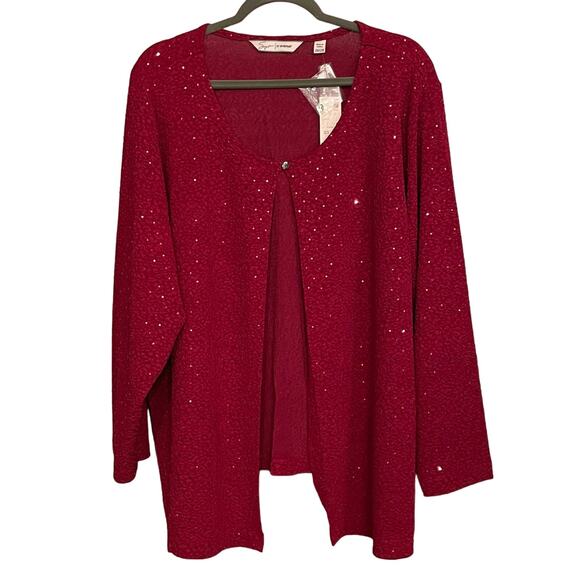Soft By‎ Avenue Cardigan Red Single Button Sequins Shimmer Long Sleeve Sz 26/28 - Picture 1 of 9